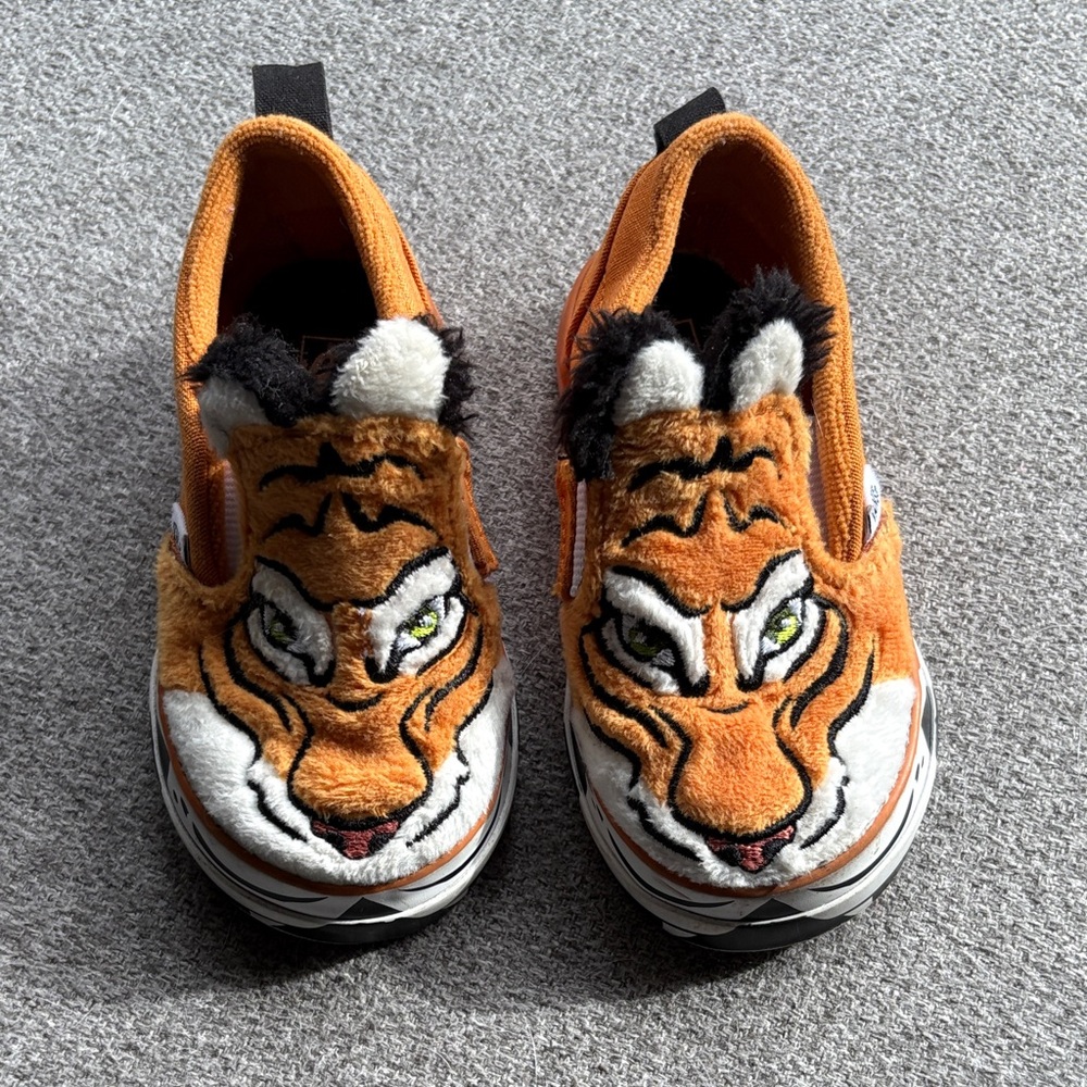 Vans Orange and White Tiger Slip-Ons